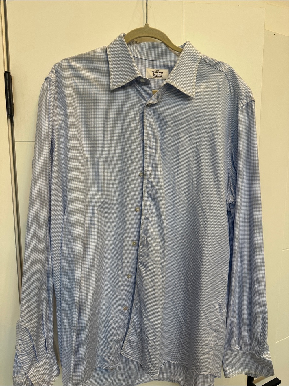 Men's Light Blue Micro-Check Dress Shirt by Gerlin for Platino